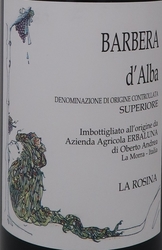 BARBERA D ALBA LA ROSINA BIO 2019